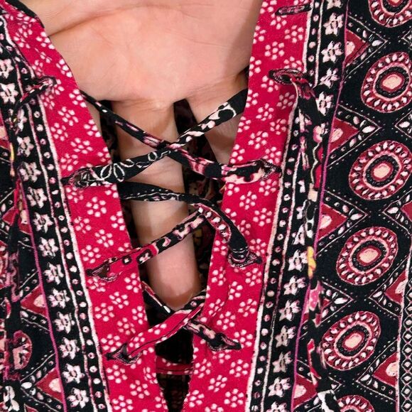 Lane Bryant Floral Maxi Dress Lace Up Neck Womens Plus Size 16 black pink boho - Picture 6 of 16